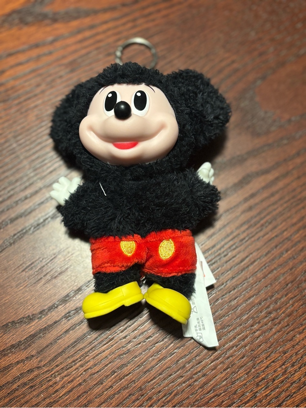 Pop Mart Disney Black Plush Character Keychain with Red Shorts and Yellow Shoes